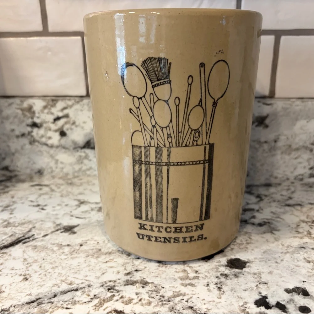 Pearson Beige Vintage Ceramic Kitchen Utensil‎ Holder with Printed Graphic